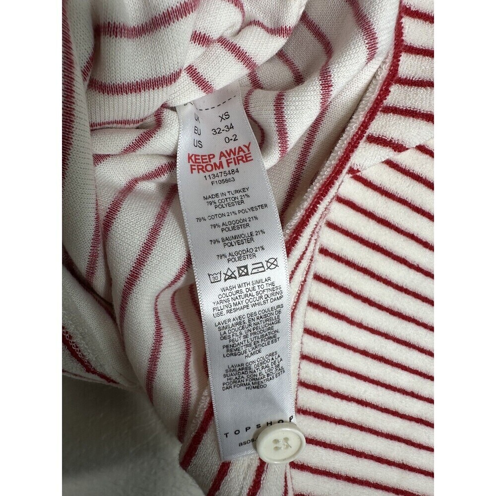 Topshop Pullover Womens XS Long Sleeve Cropped Soft White Red Striped Collared - Picture 5 of 5